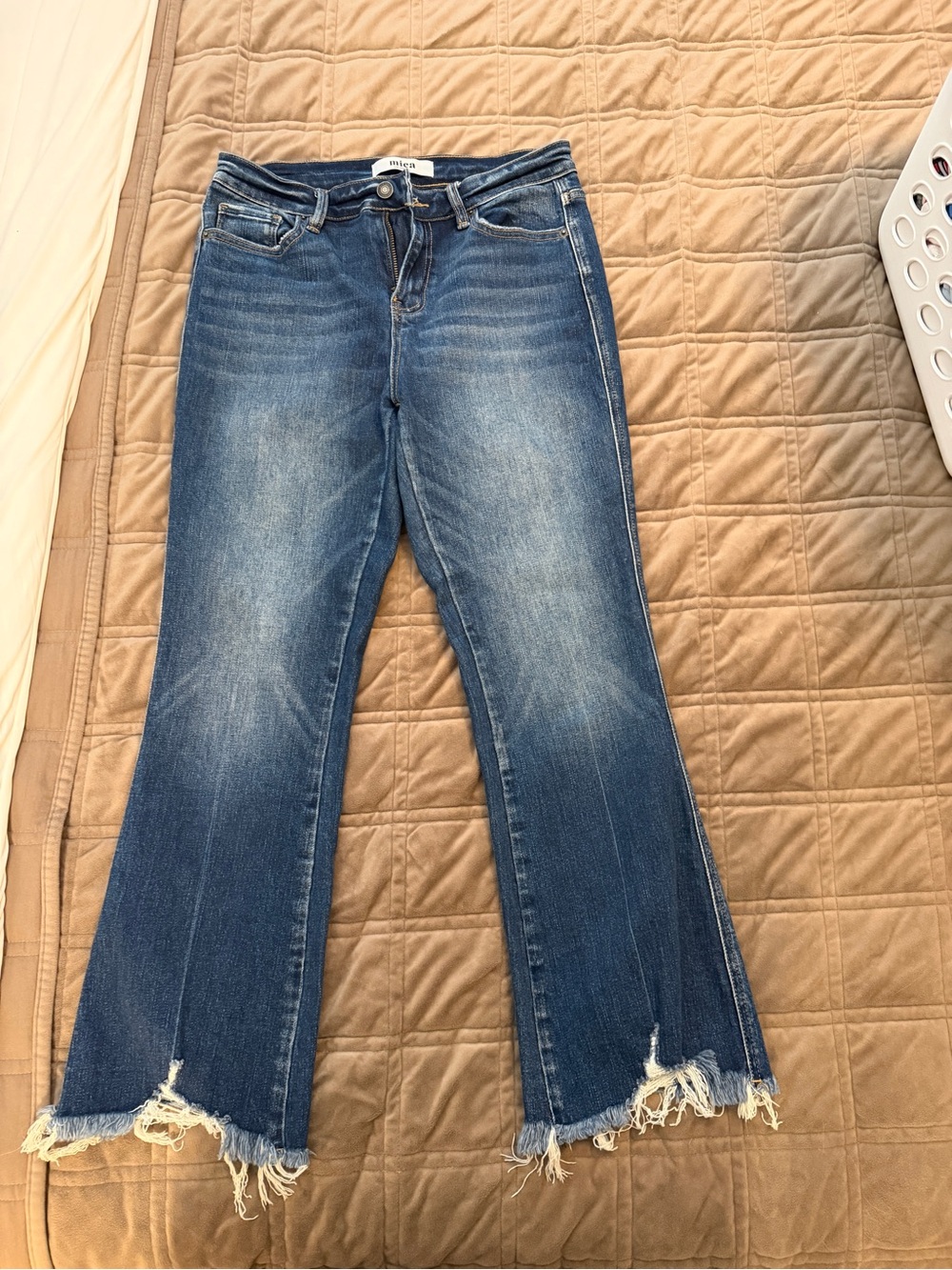 Mica, Crop Flare Frayed Hem Mid Rise Blue Jeans